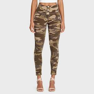 WRUP Fashion 3 Button - High Waisted - 7/8 Length - Brown Camo