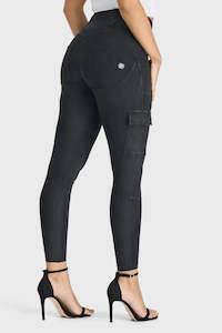 Best Sellers: WRUP Cargo Denim - High Waisted - 7/8 Length - Black + Black Stitching