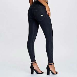 WRUP Denim - High Waisted - 7/8 Length - Black + Black Stitching
