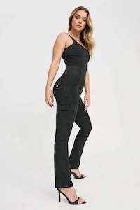 WRUP Cargo Denim - High Waisted - Straight Leg - Black + Black Stitching