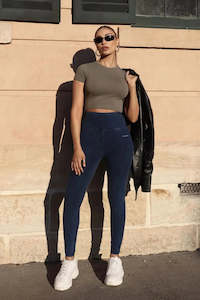 WRUP Core Denim - Super High Waisted - 7/8 Length - Dark Blue + Blue Stitching