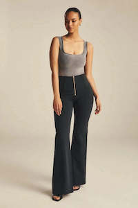 Womens Fashion Booty Shaping Pants: WRUP Fashion with Elastane Side - High Waist - Super Flare - Black