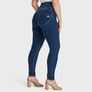 WRUP Curvy Denim - Zip High Waisted - Full Length - Dark Blue + Yellow Stitching