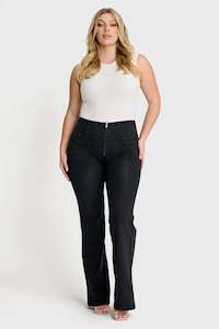 WRUP Denim with Front Pockets - Super High Waisted - Flare - Black + Black Stitching