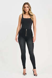 WRUP Denim with Feature Seam - High Waisted - Full Length - Black + Black Stitching