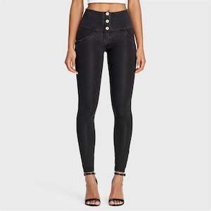 WRUP Denim - 3 Button High Waisted - Full Length - Black + Black Stitching