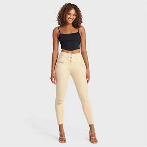 WRUP SNUG Distressed Jeans - High Waisted - 7/8 Length - Beige
