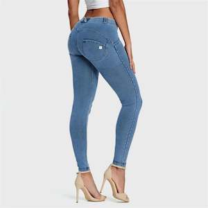 WRUP Denim - Mid Rise - Full Length - Light Blue + Blue Stitching