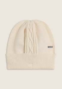 Full Price Items 1: Braid Beanie with Silver Logo - Cream