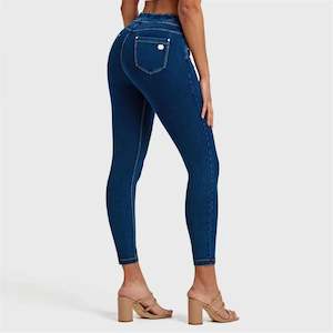 Full Price Items 1: N.O.W® Denim - High Waisted - 7/8 Length - Dark Blue + Yellow Stitching