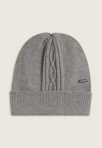 Braided Beanie with Silver Logo - Melange Grey