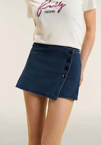 WRUP Denim - High Waisted - Skort - Dark Blue + Blue Stitching