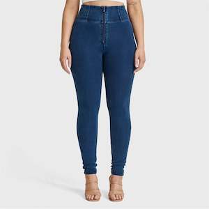 WRUP Curvy Denim - Zip High Waisted - Full Length - Dark Blue + Blue Stitching