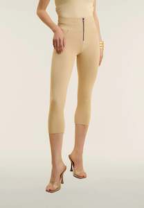 Womens Fashion Booty Shaping Pants: WRUP Fashion Capri with Zip detailing - High Waisted - Capri - Beige