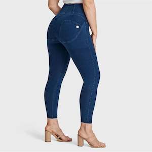 WRUP Curvy Denim - Zip High Waisted - 7/8 Length - Dark Blue + Blue Stitching