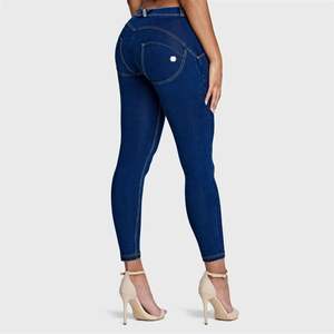 WRUP Denim - Mid Rise - 7/8 Length - Dark Blue + Yellow Stitching