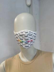 Face Mask - White + Rainbow Text