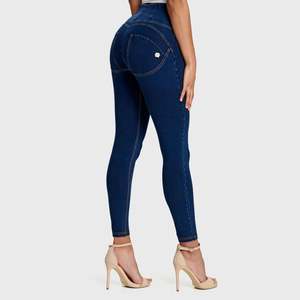 Full Price Items 1: WRUP Denim - High Waisted - 7/8 Length - Dark Blue + Yellow Stitching