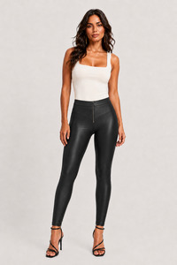Faux Leather Pants In High Waist: WRUP Faux Leather Sculpted Zip - High Waisted - 7/8 Length - Black