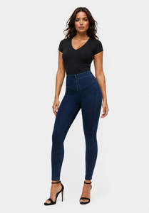 Miss Universe Australia 2021: WRUP Denim Sculpted Zip - High Waisted - 7/8 Length - Dark Blue + Blue Stitching