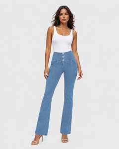 New Arrivals: WRUP Denim - High Waisted - Bell Bottom Flare - Light Blue + Blue Stitching