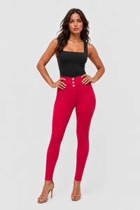 New Arrivals: WRUP 3 Button Fashion - Super High Waisted - Full Length - Rose Red