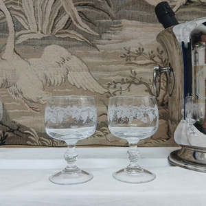 French Vintage Etched Wine Glasses