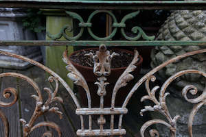 Beautiful French 19th Century Balcony Grill ~ Green & White Patina