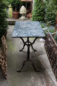 Sold: French Cast Iron Bistro Table ~ Charcoal Grey & White Marble