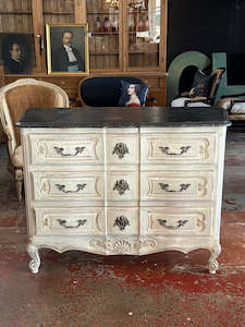 French Furniture: French Oak Commode/Chest Of Drawers ~ Painted Grey Patina