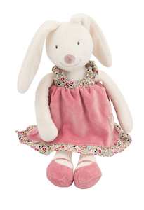 Moulin Roty: Moulin Roty | Cotton Soft Toy | Myrtille the Bunny in Pink Dress + 4 Changes of Clothes | Size: 30cm | Age: 0+