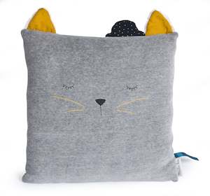 Moulin Roty | 100% Cotton Sleeping Cat Cushion | Pink | Age: 1Y+