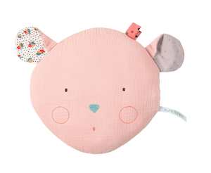 Kids Bedroom And Nursery Essentials: Moulin Roty | 100% Cotton Mouse Shaped Cushion | Pink | Age: 1Y+