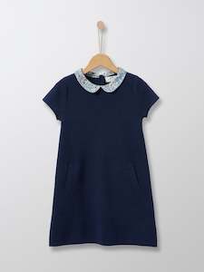 Liberty Collection: Cyrillus Paris | Girl's Dress with Liberty Peter Pan Collar | 100% Cotton | Navy | 3Y