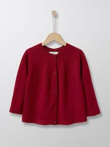 Tops: Cyrillus Paris | Girl's Pointelle Cardigan | Cotton + Cashmere | Dark Red | 3Y, 4Y, 6Y