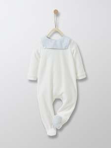 Cyrillus Paris | Sleepsuit with Sailor Collar | White + Light Blue Collar | 1M, 3M