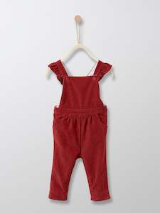 Cyrillus Paris | Girl's Velour Dungarees | 100% Cotton | Dark Red | 6M, 1Y, 2Y, 3Y