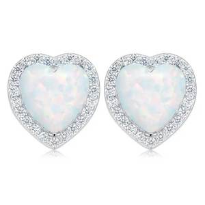 Bridal And Wedding: 925 Sterling Silver Heart shaped Opal Earrings "Camilla" (White)