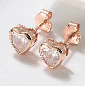 Cubic Zirconia: Rose-Gold Heart Crystal Stud Earrings "Josie"