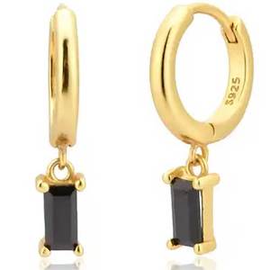 Cubic Zirconia: 18K Gold CZ Diamond Huggie Earrings "Lucy" (Black)