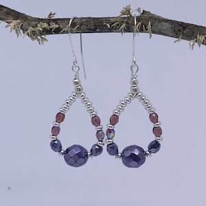 French Hook: Silver Crystal Earrings "Audrey" (Amethyst)