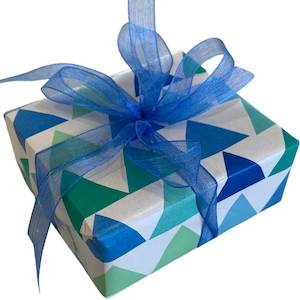 Gift Wrap your Present - Blue/Green paper with blue ribbon