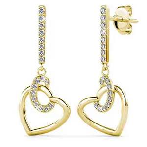 18K Gold Crystal Dangle Heart Earrings "Mira"
