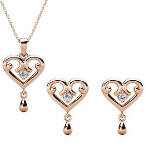 Hearts: Rose-Gold Crystal Heart Jewellery Set "Elizabeth"