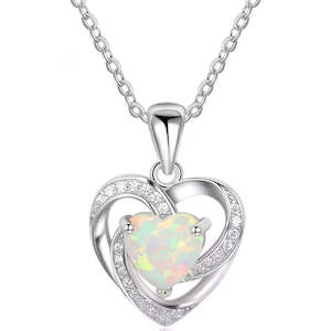 Silver White Opal Heart Necklace "Rikana"