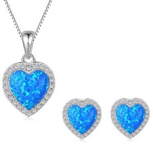 Hearts: 925 Sterling Silver Crystal Opal Jewellery Set "Camilla" (Blue)