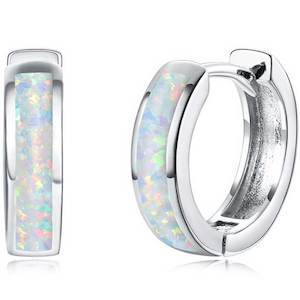 Huggies And Hoops: 925 Sterling Silver Opal Huggie Earrings "Ankara" (White)