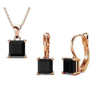 Jewellery Set: Rose-Gold Crystal Jewellery Set "Tipene" (Black)