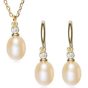 Jewellery Set: 18K Gold Pearl Crystal Jewellery Set "Natashia" (Peach)