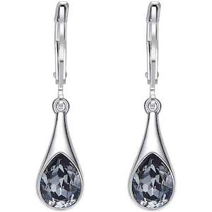 Lever Back: Silver Drop Crystal Earrings "Graphite"
